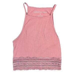Aeropostale Tank Top Dusty Pink Trim Cropped SZ Small Boho Coquette Y2K Feminine